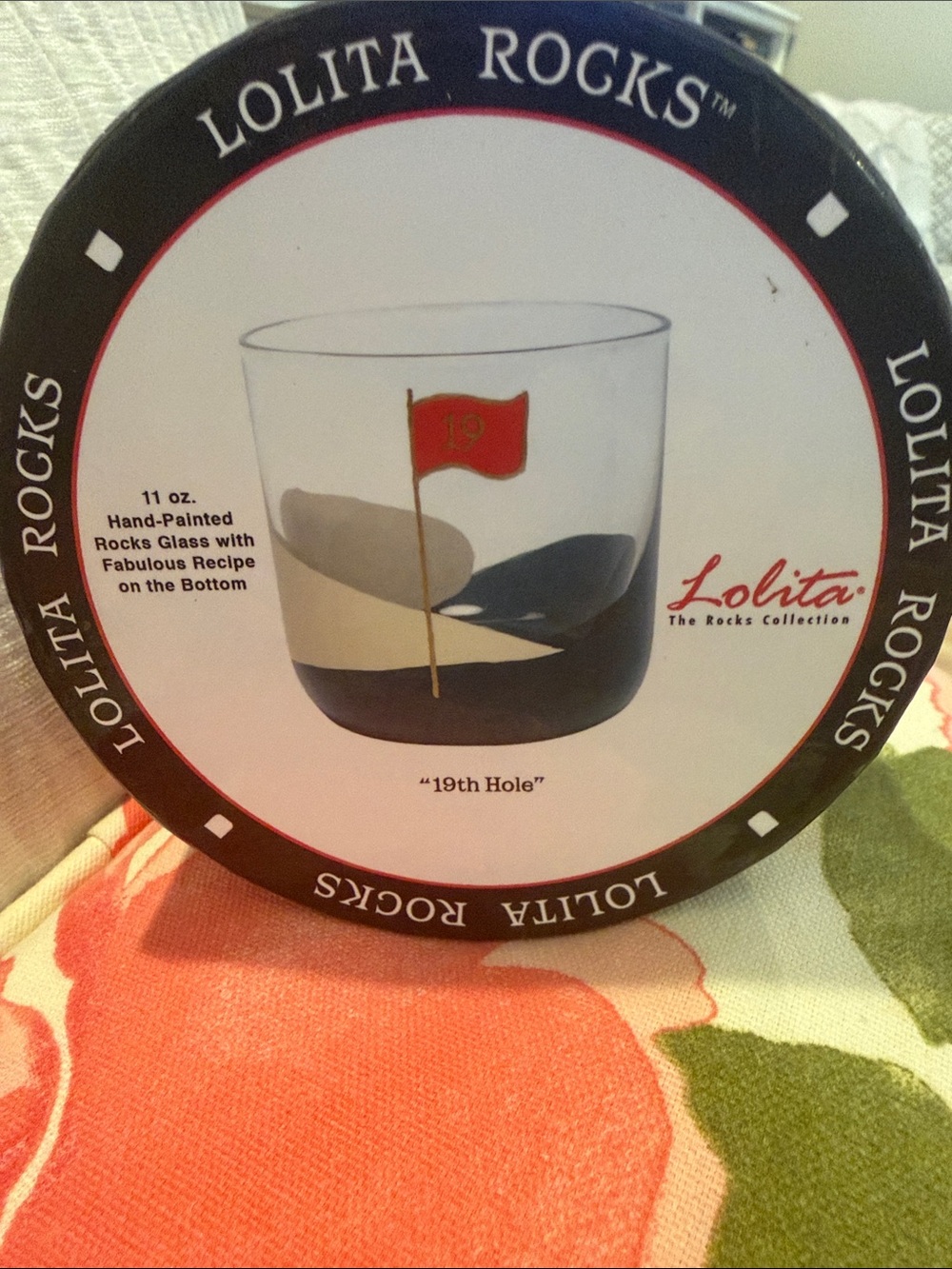 Lolita Hand-Painted '19th Hole' Rocks Glass with Red Flag Accent